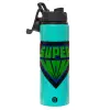 Metallic water bottle with safety lid, 850ml aluminum