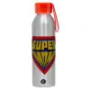 Aluminum Sports Bottle 650ml – Silver with Red Cap and Silicone Strap