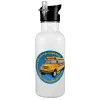 White water bottle with straw, stainless steel 600ml