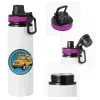 Metallic water bottle with safety lid, 850ml aluminum