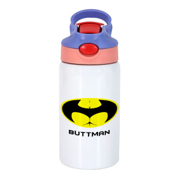Buttman, Children's hot water bottle, stainless steel, with safety straw, pink/purple (350ml)