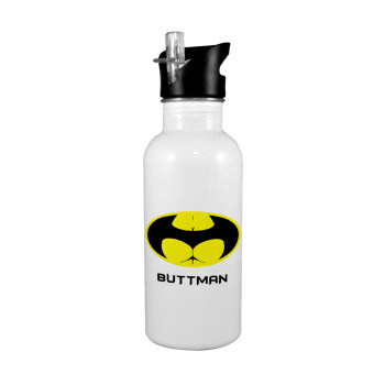 Buttman, White water bottle with straw, stainless steel 600ml