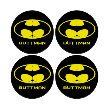 Buttman, SET of 4 round wooden coasters (9cm)