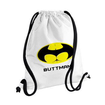 Buttman, Backpack pouch GYMBAG white, with pocket (40x48cm) & thick cords
