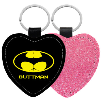 Buttman, Μπρελόκ PU δερμάτινο glitter καρδιά ΡΟΖ