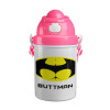 Buttman, Ροζ παιδικό παγούρι πλαστικό (BPA-FREE) με καπάκι ασφαλείας, κορδόνι και καλαμάκι, 400ml
