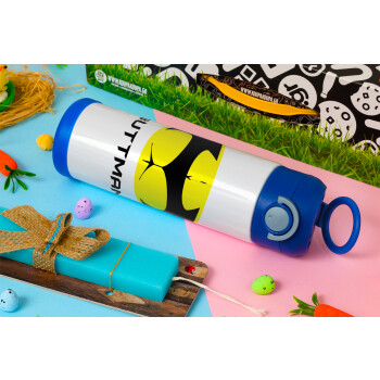 Buttman, Easter candle, Childrens hot water bottle, stainless steel, with safety straw, BLUE (500ml)