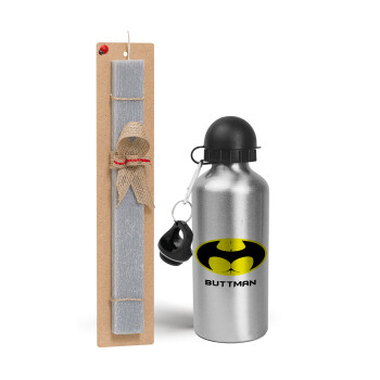Buttman, Easter Set, metallic silver aluminum water bottle (500ml) & aromatic flat Easter candle (30cm) (GRAY)