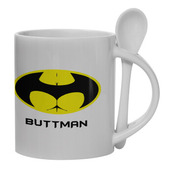 Buttman, Ceramic coffee mug with Spoon, 330ml (1pcs)