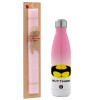 Easter Set, Metallic pink/white (Stainless steel) thermos, double-walled, 500ml & aromatic flat Easter candle (30cm) (PINK)