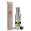 Easter Set, metallic Inox water bottle (750ml) & aromatic flat Easter candle (30cm) (GRAY)