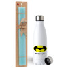 Easter Set, metallic stainless steel water bottle (750ml) & aromatic flat Easter candle (30cm) (TURQUOISE)