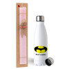 Easter Set, metallic stainless steel water bottle (750ml) & scented flat Easter candle (30cm) (PINK)