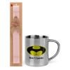 Easter Set, metallic thermal cup (300ml) & aromatic flat Easter candle (30cm) (PINK)