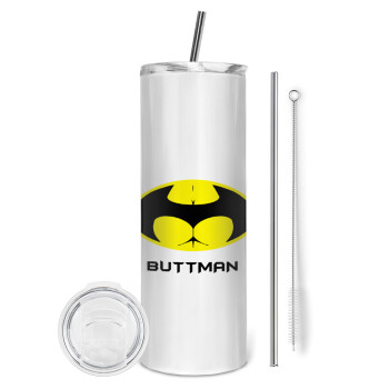 Buttman, Eco friendly ποτήρι θερμό (tumbler) από ανοξείδωτο ατσάλι 600ml, με μεταλλικό καλαμάκι & βούρτσα καθαρισμού