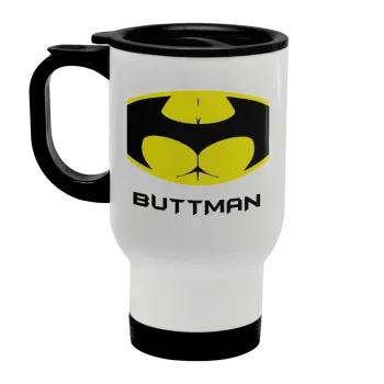 Buttman, Κούπα ταξιδιού ανοξείδωτη με καπάκι, διπλού τοιχώματος (θερμό) λευκή 450ml