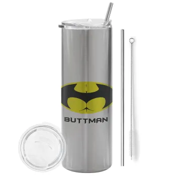 Buttman, Tumbler stainless steel Silver 600ml, with metal straw & cleaning brush