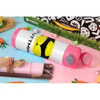 Buttman, Easter candle, Childrens hot water bottle, stainless steel, with safety straw, PINK (500ml)