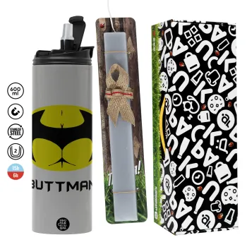 Buttman, Πασχαλινή Λαμπάδα με Travel Tumbler θερμό (600ml, BPA free) & κερί αρωματικό πλακέ (30cm) (ΓΚΡΙ)