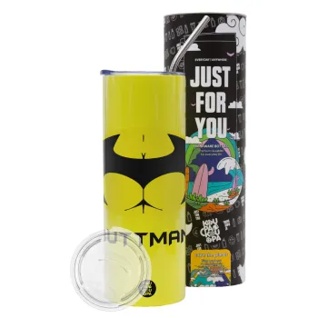 Buttman, Neon Yellow Travel Tumbler θερμό, μεταλλικό καλαμάκι(Ανωξείδωτο 304 Food grade, BPA free, 600ml)