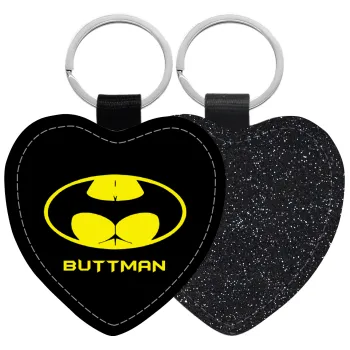 Buttman, Μπρελόκ PU δερμάτινο glitter καρδιά ΜΑΥΡΟ