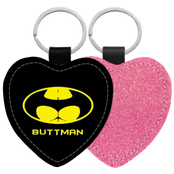Buttman, Μπρελόκ PU δερμάτινο glitter καρδιά ΡΟΖ