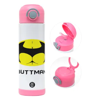 Buttman, Children's hot water bottle, stainless steel, with safety straw, PINK (500ml)