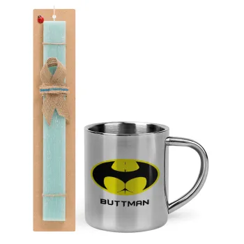 Buttman, Easter Set, metallic thermal cup (300ml) & aromatic flat Easter candle (30cm) (TURQUOISE)
