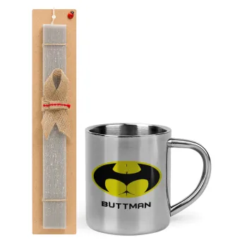 Buttman, Πασχαλινή Λαμπάδα με μεταλλική κούπα θερμό (300ml) & κερί αρωματικό πλακέ (30cm) (ΓΚΡΙ)