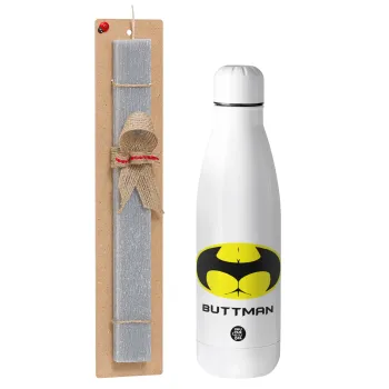 Buttman, Easter Set, metallic stainless thermos bottle (500ml) & scented flat Easter candle (30cm) (GRAY)