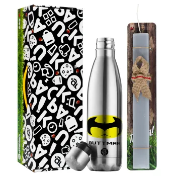 Buttman, Easter Set, metallic stainless thermos flask (500ml) & scented flat Easter candle (30cm) (GRAY)
