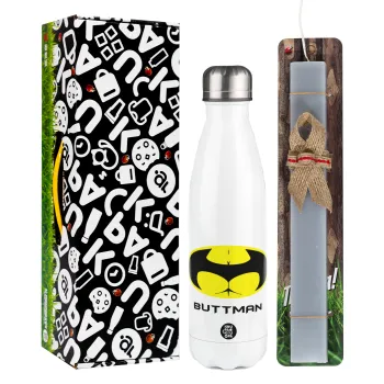 Buttman, Easter candle, metallic white thermos bottle (500ml) & aromatic flat candle (30cm) (GRAY)
