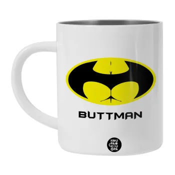 Buttman, Λευκή Ανοξείδωτη Μεταλλική Κούπα 450ml - Διπλού Τοιχώματος 