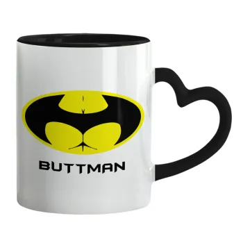 Buttman, Κούπα καρδιά χερούλι μαύρη, κεραμική, 330ml