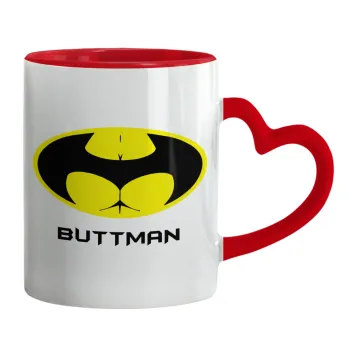 Buttman, Κούπα καρδιά χερούλι κόκκινη, κεραμική, 330ml