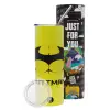 Neon Yellow Travel Tumbler θερμό, μεταλλικό καλαμάκι(Ανωξείδωτο 304 Food grade, BPA free, 600ml)