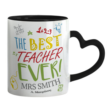 The best teacher ever!, Mug heart black handle, ceramic, 330ml