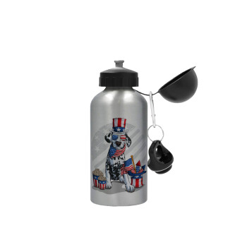 Happy 4th of July, Metallic water jug, Silver, aluminum 500ml