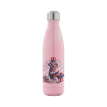 Happy 4th of July, Metal mug thermos Pink Iridiscent (Stainless steel), double wall, 500ml