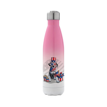 Happy 4th of July, Metal mug thermos Pink/White (Stainless steel), double wall, 500ml