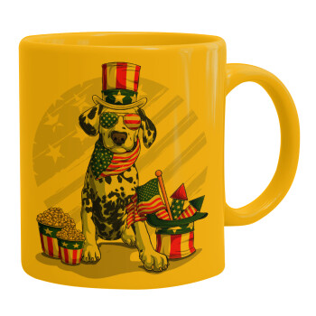 Happy 4th of July, Ceramic coffee mug yellow, 330ml (1pcs)