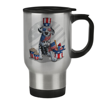 Happy 4th of July, Stainless steel travel mug with lid, double wall 450ml