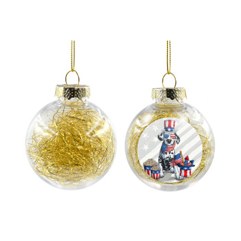 Happy 4th of July, Χριστουγεννιάτικη μπάλα δένδρου διάφανη με χρυσό γέμισμα 8cm