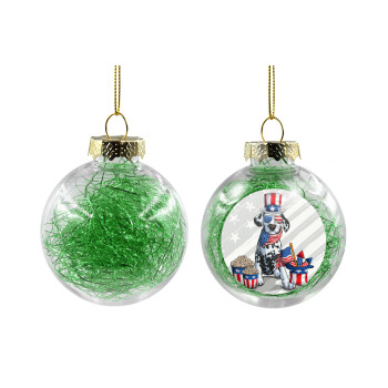 Happy 4th of July, Χριστουγεννιάτικη μπάλα δένδρου διάφανη με πράσινο γέμισμα 8cm
