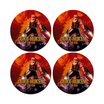 Duke nukem, SET of 4 round wooden coasters (9cm)