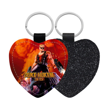 Duke nukem, Μπρελόκ PU δερμάτινο glitter καρδιά ΜΑΥΡΟ
