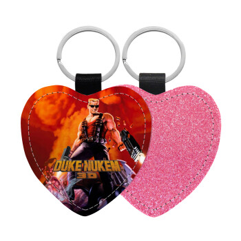 Duke nukem, Μπρελόκ PU δερμάτινο glitter καρδιά ΡΟΖ