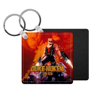 Duke nukem, Μπρελόκ Δερματίνη, τετράγωνο ΜΑΥΡΟ (5x5cm)