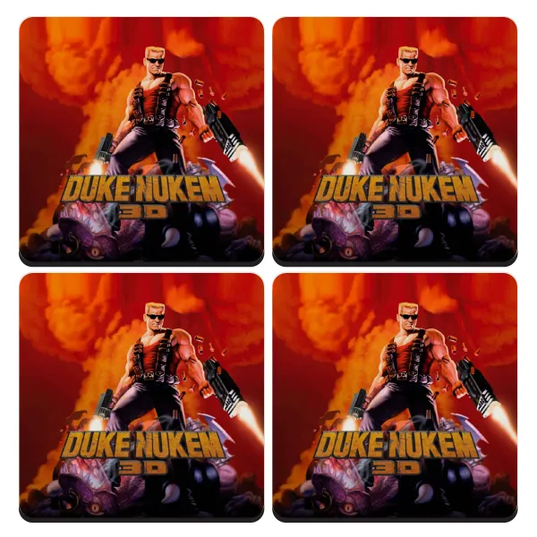 Duke nukem — Set of 4 square wooden coasters (9cm)