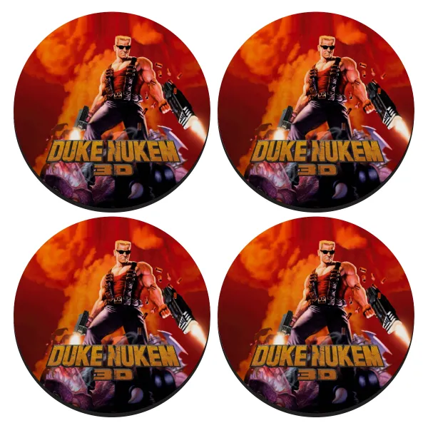 Duke nukem — SET of 4 round wooden coasters (9cm)